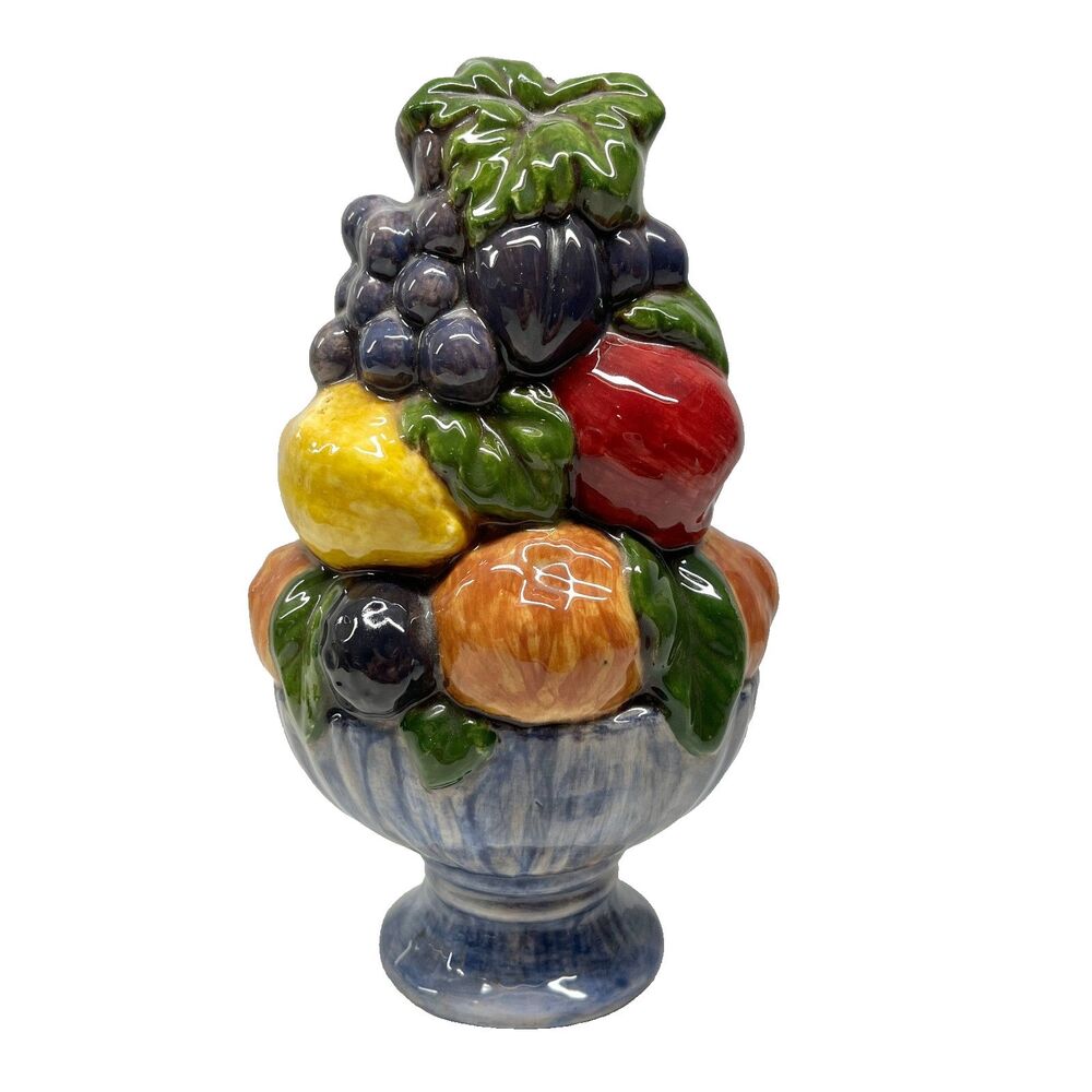 Vtg Ceramic Fruit Topiary Centerpiece 8" Hand Painted Mid Century Hobbyist Art
